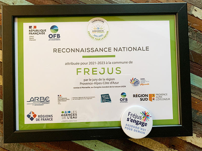 Fréjus reconnu territoire engagé pour la Nature 2021-2023"