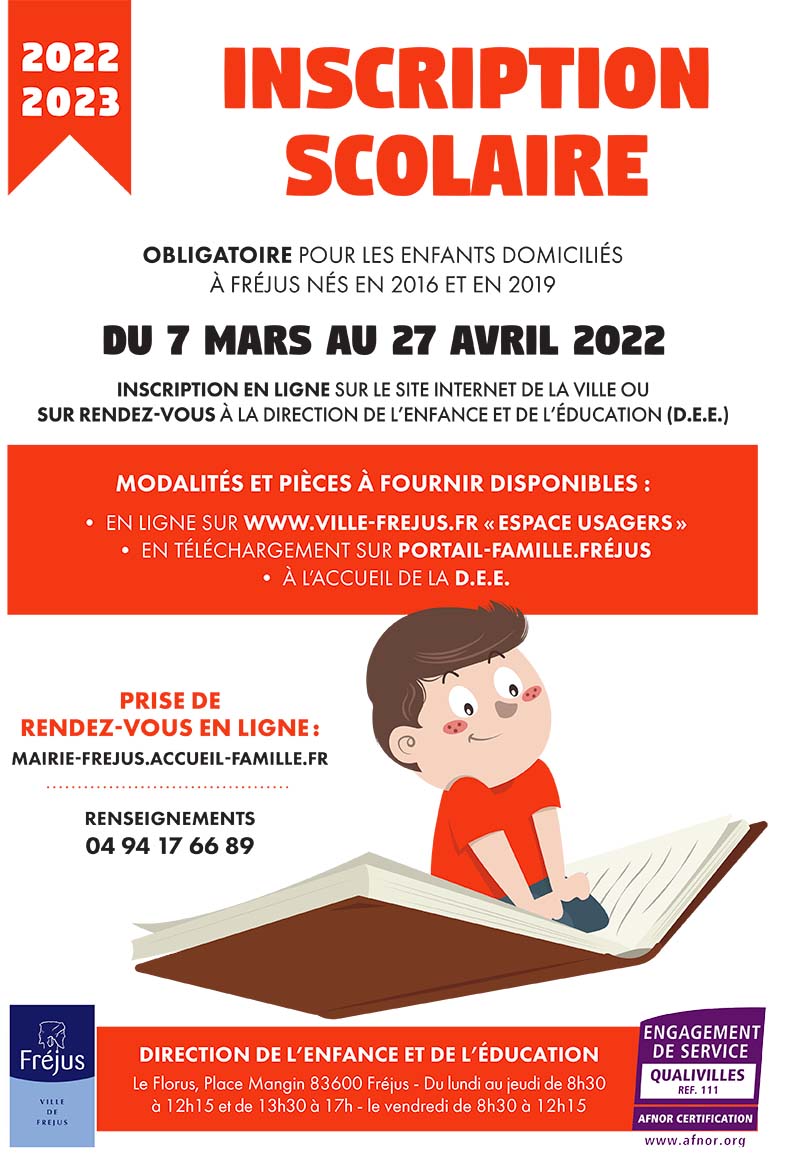 Inscription scolaire 2022 - 2023 : du 7 mars au 27 avril 