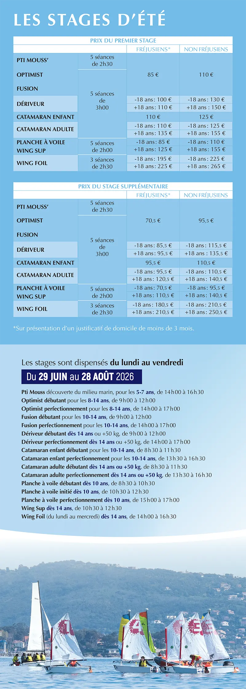 Programme et tarifs été 2026